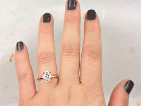 2ct Skylar 9x7mm 14kt Gold Moissanite Diamond Scarf Halo Solitaire Ring - Rosados Box