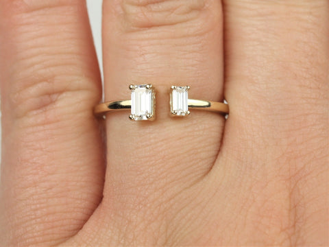 Camden 14kt Gold Moissanite Emerald Cut Open Cuff Ring - Rosados Box