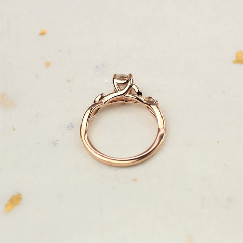 1ct Fern 7x5mm 14kt Rose Gold Moissanite Diamond Leaves Crossover Oval Solitaire Ring - Rosados Box