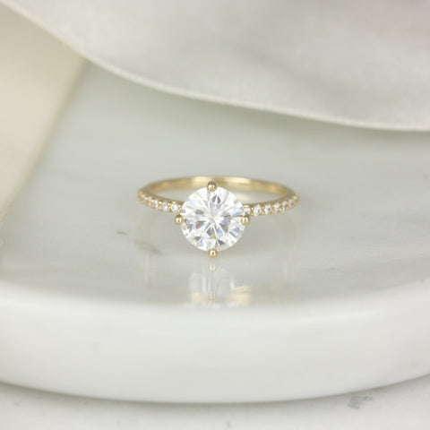 2cts Chelsea 8mm 14kt Gold Moissanite Diamond Compass Set Round Solitaire Ring - Rosados Box