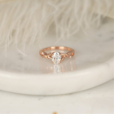 1ct Fern 7x5mm 14kt Rose Gold Moissanite Diamond Leaves Crossover Oval Solitaire Ring - Rosados Box