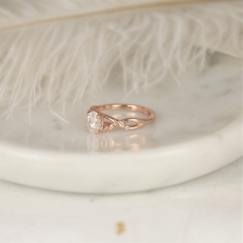 1ct Fern 7x5mm 14kt Rose Gold Moissanite Diamond Leaves Crossover Oval Solitaire Ring - Rosados Box