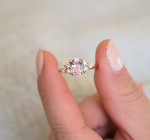 1.70ct Ready to Ship Thea 14kt Rose Gold Blush Champagne Sapphire Diamond Cluster Ring - Rosados Box