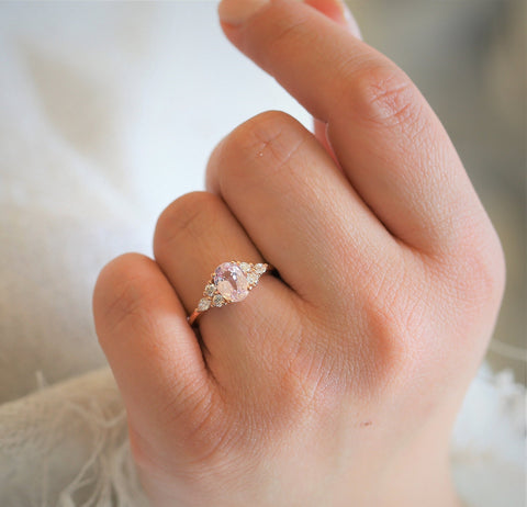 1.70ct Ready to Ship Thea 14kt Rose Gold Blush Champagne Sapphire Diamond Cluster Ring - Rosados Box