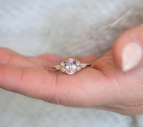 1.70ct Ready to Ship Thea 14kt Rose Gold Blush Champagne Sapphire Diamond Cluster Ring - Rosados Box