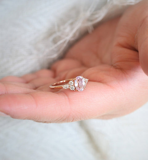1.70ct Ready to Ship Thea 14kt Rose Gold Blush Champagne Sapphire Diamond Cluster Ring - Rosados Box