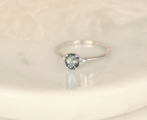 0.87ct Ready to Ship Juniper 14kt White Gold Chrome Grape Sapphire Diamond Dainty Oval Cluster Ring - Rosados Box