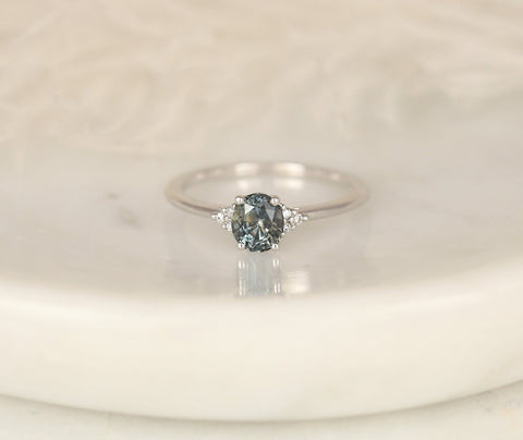 0.87ct Ready to Ship Juniper 14kt White Gold Chrome Grape Sapphire Diamond Dainty Oval Cluster Ring - Rosados Box