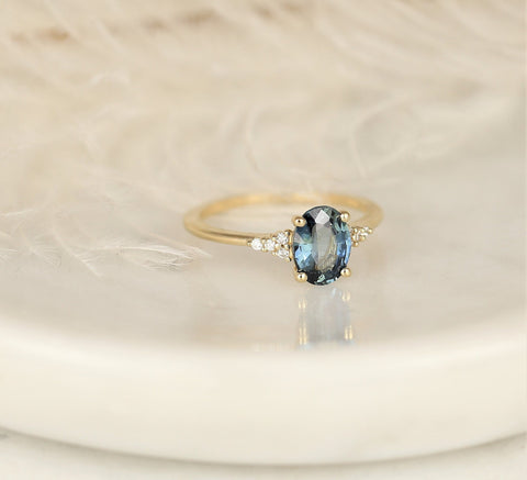 1.49ct Ready to Ship Maddy 14kt Gold Ocean Teal Sapphire Diamond Oval Cluster Ring - Rosados Box