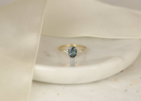 1.49ct Ready to Ship Maddy 14kt Gold Ocean Teal Sapphire Diamond Oval Cluster Ring - Rosados Box