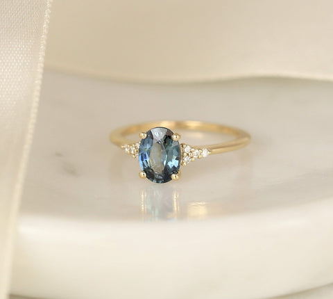 1.49ct Ready to Ship Maddy 14kt Gold Ocean Teal Sapphire Diamond Oval Cluster Ring - Rosados Box