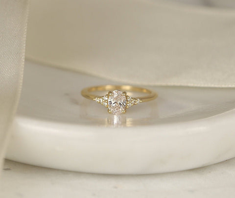 0.71ct Ready to Ship Maddy 14kt Gold Lab Diamond Art Deco Cluster Engagement Ring - Rosados Box