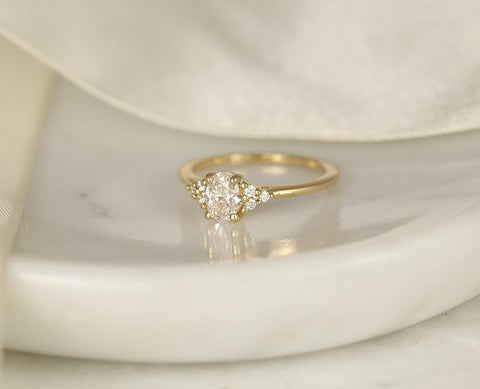 0.52ct Ready to Ship Juniper 14kt Gold Lab Diamond Art Deco Oval Cluster Ring - Rosados Box