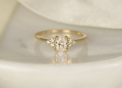 0.52ct Ready to Ship Juniper 14kt Gold Lab Diamond Art Deco Oval Cluster Ring - Rosados Box