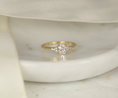 0.71ct Ready to Ship Maddy 14kt Gold Lab Diamond Art Deco Cluster Engagement Ring - Rosados Box