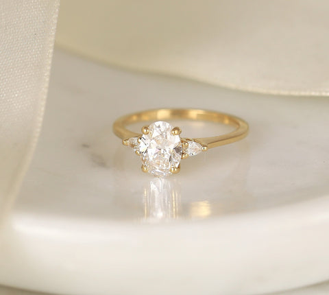 1.26ct Ready to Ship Emery 14kt Gold Lab Diamond Oval Three Stone Ring - Rosados Box