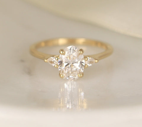 1.26ct Ready to Ship Emery 14kt Gold Lab Diamond Oval Three Stone Ring - Rosados Box