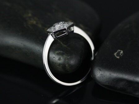 Mosaic 14kt Solid White Gold Diamonds Art Deco WITH Milgrain Hexagon Unique Cluster Ring - Rosados Box