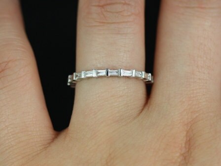 Ready to Ship Baguettella Petite Horizontal Baguette Diamond Unique FULL (size 7) Eternity Ring Ring,14kt White Gold - Rosados Box