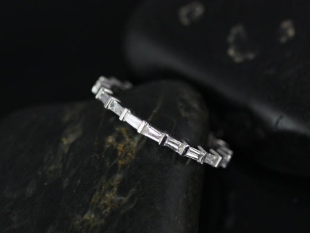 Ready to Ship Baguettella (size 7.75) 14kt White Gold Petite Horizontal Baguette Diamond Unique FULL Eternity Ring - Rosados Box