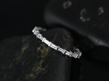 Ready to Ship Baguettella Petite Horizontal Baguette Diamond Unique FULL (size 7) Eternity Ring Ring,14kt White Gold - Rosados Box