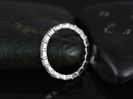 Ready to Ship Baguettella (size 6.25) 14kt White Gold Horizontal Baguette Diamond FULL Eternity Ring - Rosados Box