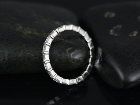 Ready to Ship Baguettella Petite Horizontal Baguette Diamond Unique FULL (size 7) Eternity Ring Ring,14kt White Gold - Rosados Box