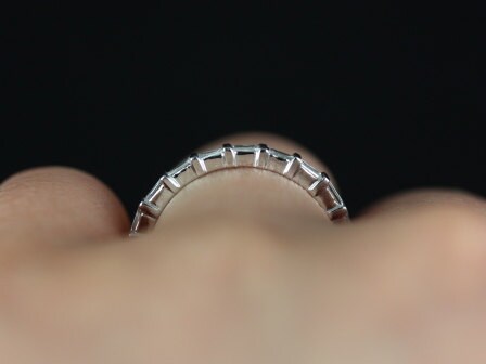 Ready to Ship Baguettella (size 4) 14kt White Gold Horizontal Baguette Diamond FULL Eternity Ring - Rosados Box