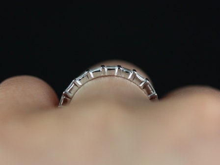 Ready to Ship Baguettella (size 7.75) 14kt White Gold Petite Horizontal Baguette Diamond Unique FULL Eternity Ring - Rosados Box