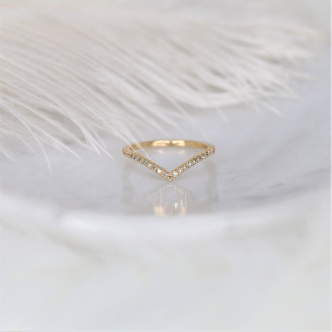 Chevy 2.0 14kt Gold Pave Diamond Chevron Nesting Ring - Rosados Box