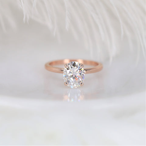 2ct Ready to Ship Dakota 9x7mm 14kt Rose Gold Forever One Moissanite Dainty Minimalist 4 Prong Oval Solitaire Engagement Ring