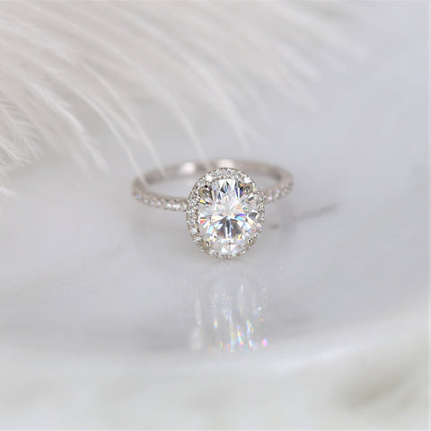 2ct Ready to Ship Jessica 9x7mm 14kt ROSE Gold Moissanite Diamond Dainty Pave Oval Halo Engagement Ring,Minimalist Halo Ring,Oval Halo Ring