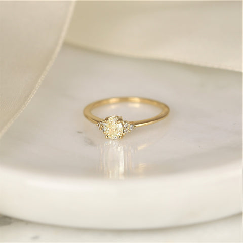 0.45ct Ready to Ship Juniper 14kt Gold Warm Butter Champagne Diamond Art Deco Dainty Oval Cluster 3 Stone Engagement Ring