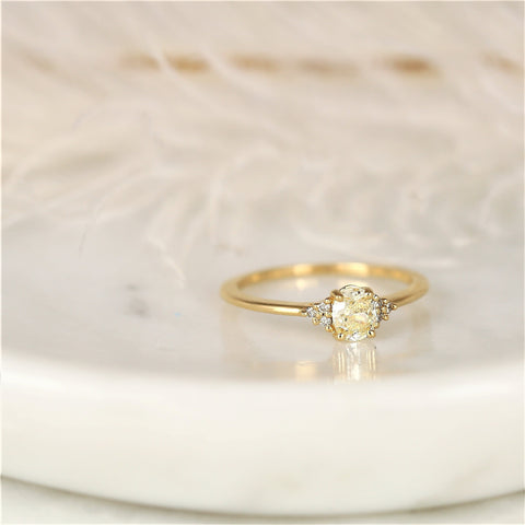 0.45ct Ready to Ship Juniper 14kt Gold Warm Butter Champagne Diamond Art Deco Dainty Oval Cluster 3 Stone Engagement Ring