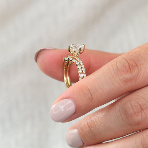 2cts Chelsea 8mm 14kt Gold Moissanite Diamond Compass Set Round Solitaire Ring - Rosados Box