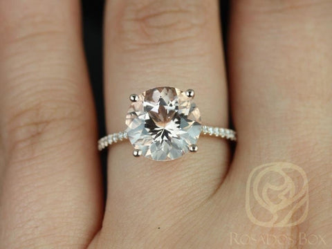 Eloise 10mm 14kt Rose Gold Morganite Diamonds Pave Dainty Cathedral Round Solitaire Engagement Ring,Rosados Box - Rosados Box