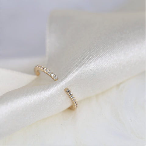 Ofelia 14kt Gold Pave Diamond Minimalist Open Cuff Ring - Rosados Box