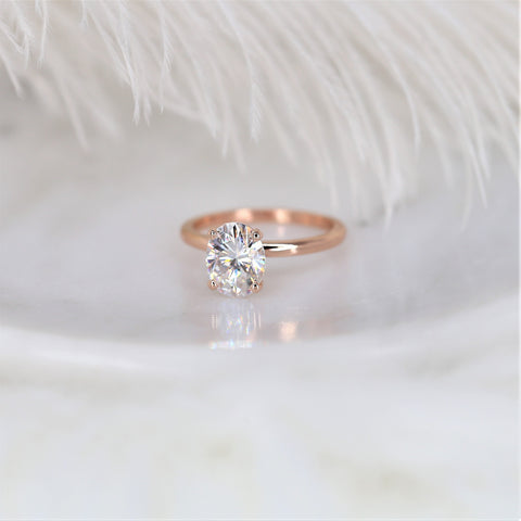 2ct Ready to Ship Dakota 9x7mm 14kt Rose Gold Moissanite GH Minimalist Dainty Oval Solitaire Ring - Rosados Box
