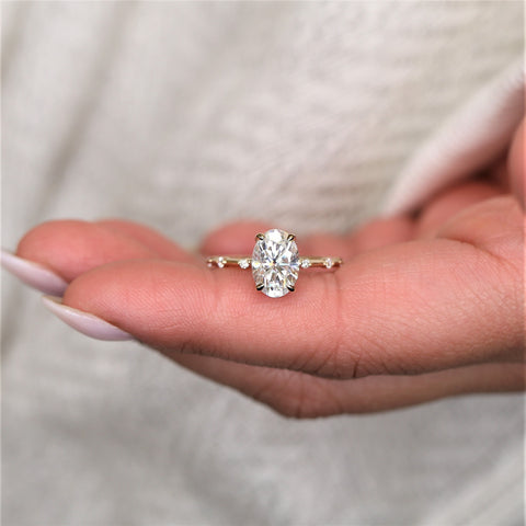 2.50ct Alix 10x7mm 14kt Gold Moissanite Diamond Dainty Minimalist Oval Solitaire Ring