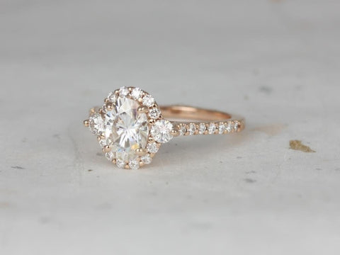 1.50ct Bridgette 8x6mm 14kt Moissanite Diamond Unique Oval Halo Ring - Rosados Box