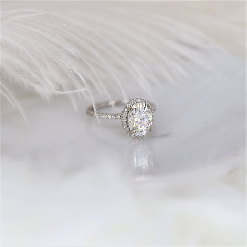 2ct Ready to Ship Jessica 9x7mm 14kt ROSE Gold Moissanite Diamond Dainty Pave Oval Halo Engagement Ring,Minimalist Halo Ring,Oval Halo Ring