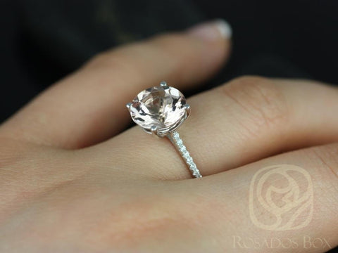 Eloise 10mm 14kt White Gold Morganite Diamonds Ultra Dainty Classic Cathedral Round Solitaire Engagement Ring,Rosados Box - Rosados Box