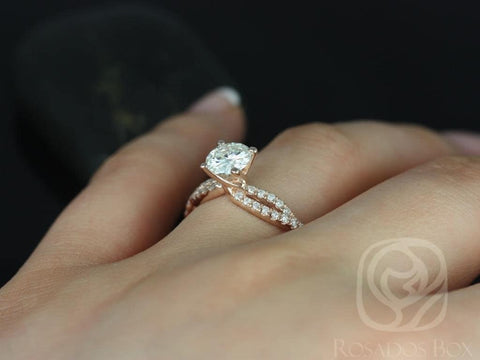 1ct Chloe 6.5mm 14kt Gold Moissanite Diamond Crossover Twisted Round Engagement Ring - Rosados Box