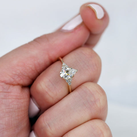1ct Juliet 8x5mm 14kt Gold Moissanite Diamonds Dainty Pear Unique Cluster 3 Stone Engagement Ring - Rosados Box