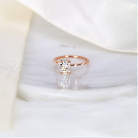 2ct Alix 9x6mm 14kt Gold Moissanite Diamond Ultra Dainty Minimalist Oval Solitaire Ring