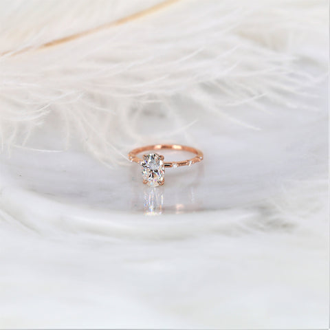 2ct Alix 9x6mm 14kt Gold Moissanite Diamond Ultra Dainty Minimalist Oval Solitaire Ring