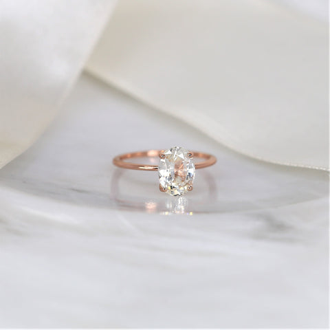 2.52ct Ready to Ship Layla 14kt Rose Gold White Sapphire Minimalist Oval Solitaire Ring - Rosados Box
