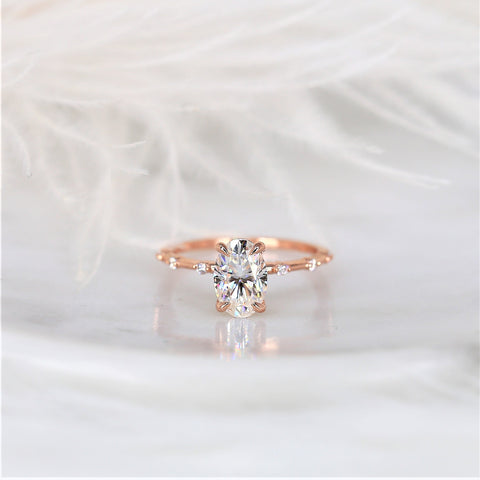 2ct Alix 9x6mm 14kt Gold Moissanite Diamond Ultra Dainty Minimalist Oval Solitaire Ring