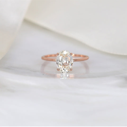 2.52ct Ready to Ship Layla 14kt Rose Gold White Sapphire Minimalist Oval Solitaire Ring - Rosados Box