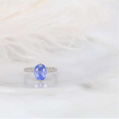 2.68cts Ready to Ship Reese 14kt White Gold Indigo Winter Galaxy Sapphire Compass Set Oval Solitaire Ring - Rosados Box